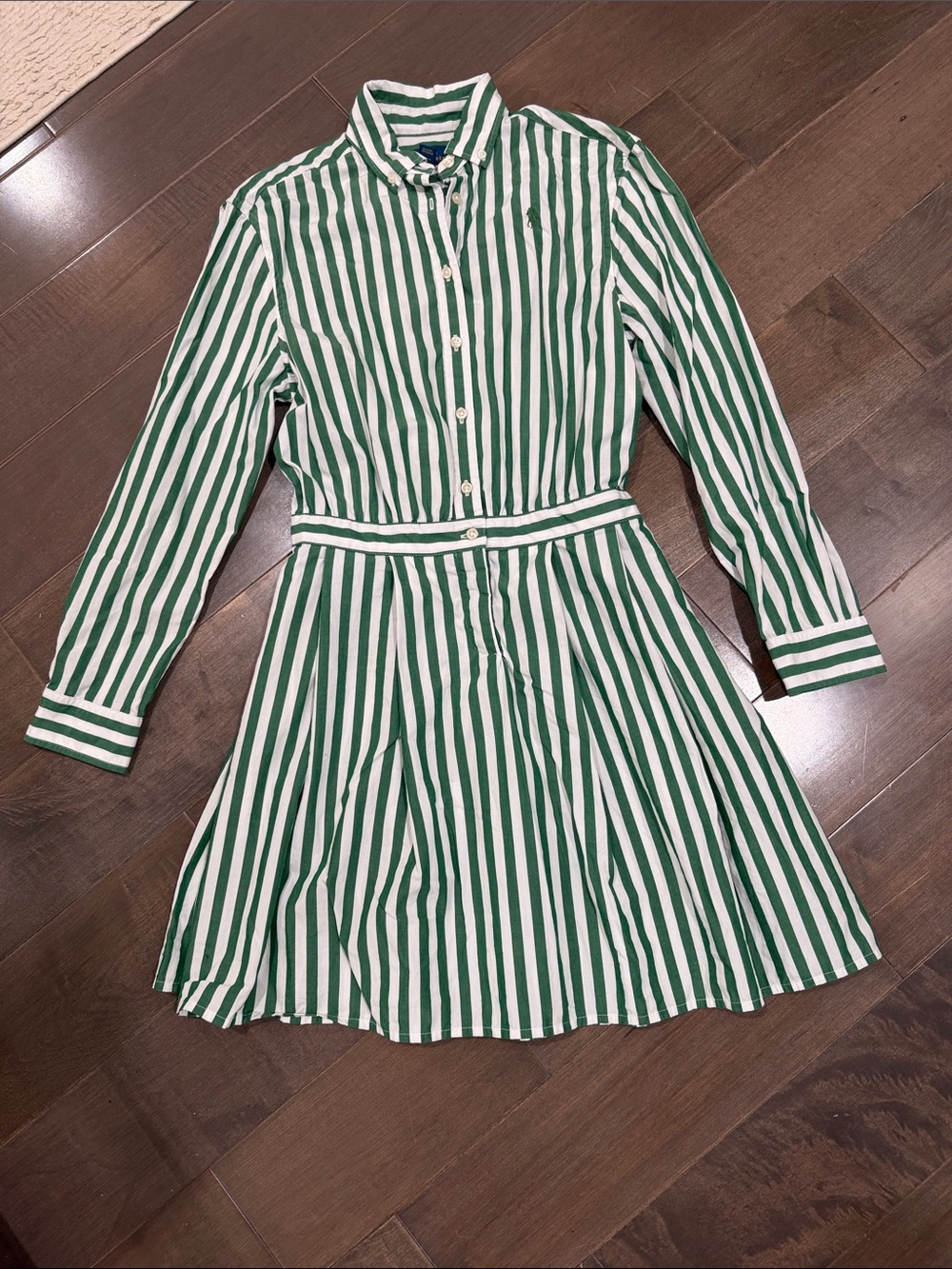 Polo by Ralph Lauren Green and White Striped Shirt Dress